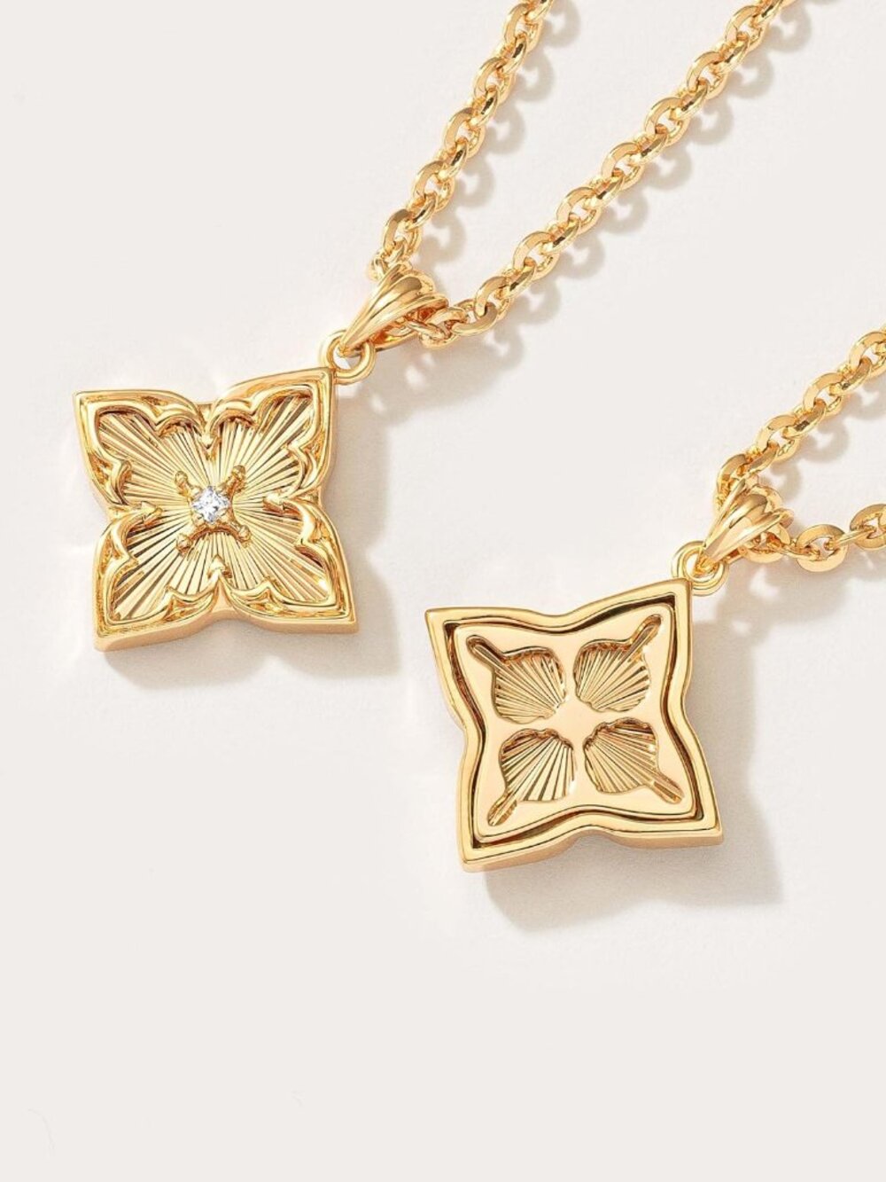 Gold Clover Necklace for Women Dainty 14K Gold Plated CZ Pendant Necklace Adjust - Picture 4 of 7